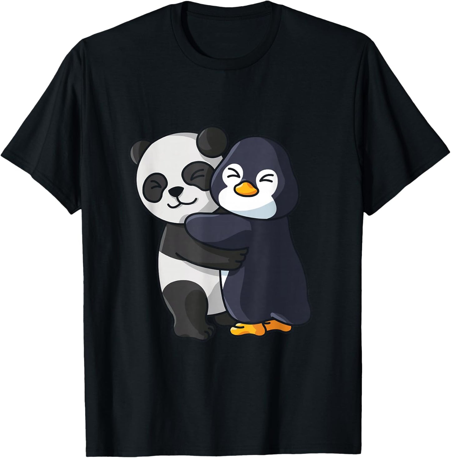 Panda and Penguin Cute Animal Lover Hugging Women Girls T-Shirt - T-Shirt | Black