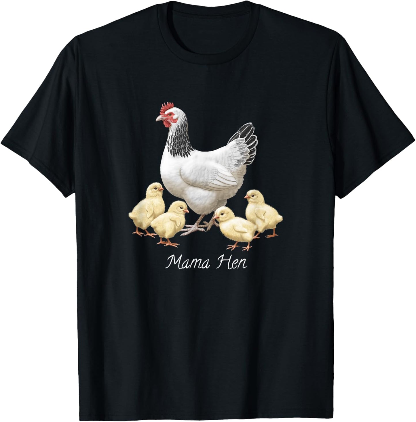 Mama Hen Sussex Chicken and 4 Baby Chicks T-Shirt - T-Shirt | Black