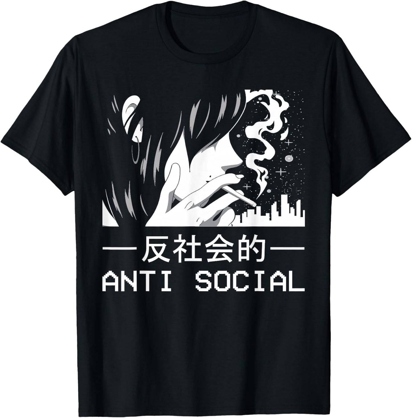 Alt Indie Aesthetic Egirl Eboy Clothes Anime Merch Japanese Aesthetic Antisocial Anime Girl Sad Soft Grunge T-Shirt - T-Shirt | Black