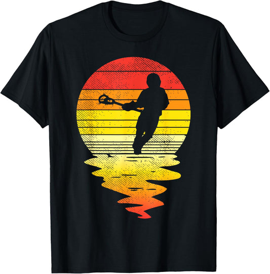 Lacrosse Sunset Retro Lax Player Coach Team Men Women Gift T-Shirt - T-Shirt | Black
