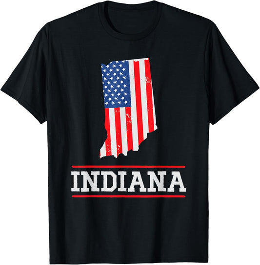 Indiana US Flag - US State Silhouette Indiana Souvenir T-Shirt - T-Shirt | Black