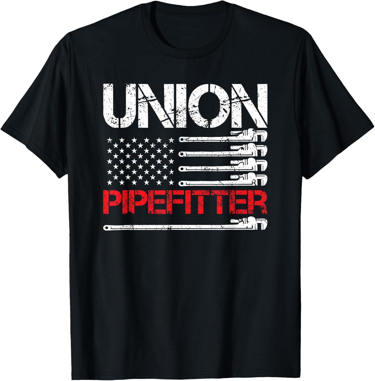 Union Pipefitter Union Strong USA American Flag Steamfitter T-Shirt - T-Shirt | Black