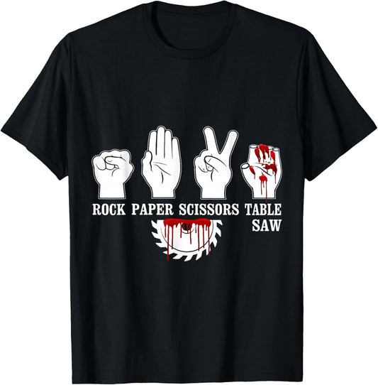 Rock Paper Scissor Table Saw Funny Carpentry Woodworking T-Shirt - T-Shirt | Black