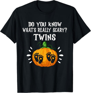 Pregnant Halloween Twins Costumes for Pregnant Women Twins T-Shirt - T-Shirt | Black