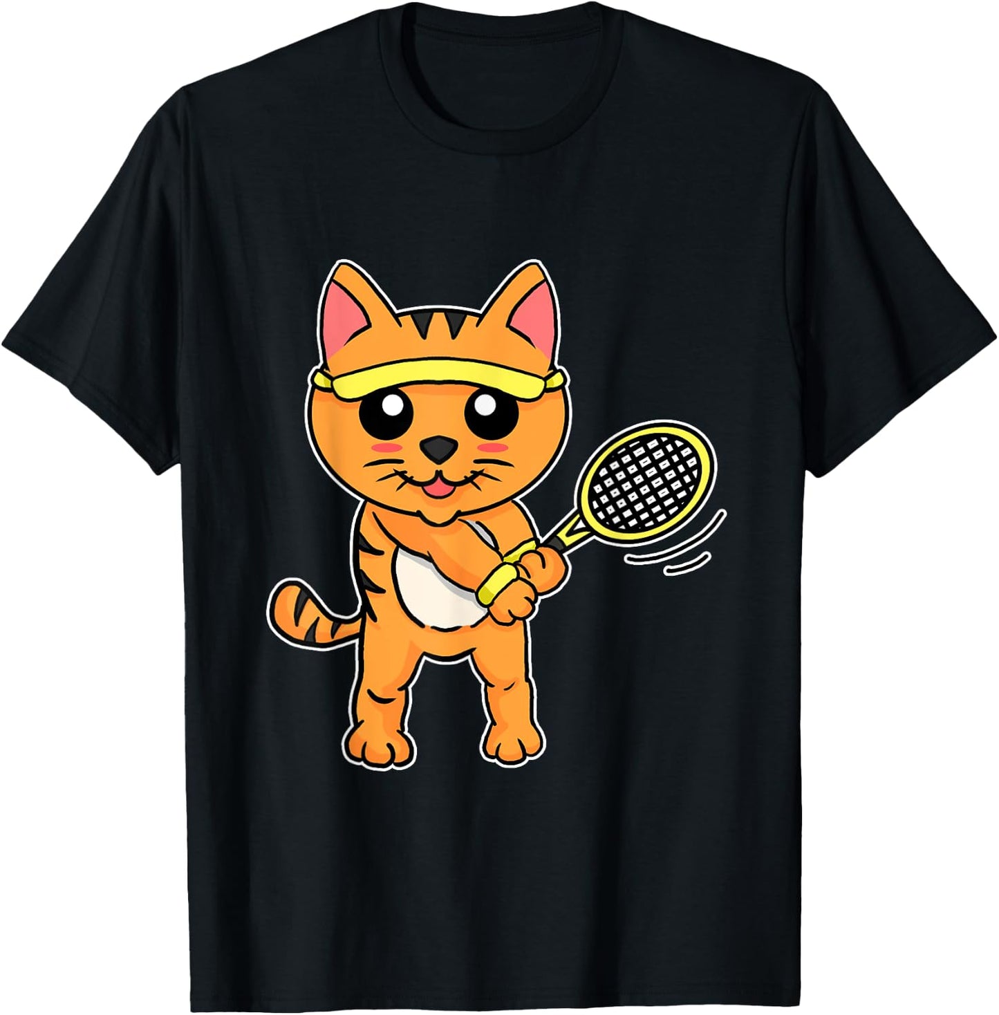 Funny Tennis Racket Gift Cat Playing Tennis Men Women Girls Kids T-Shirt - T-Shirt | Black