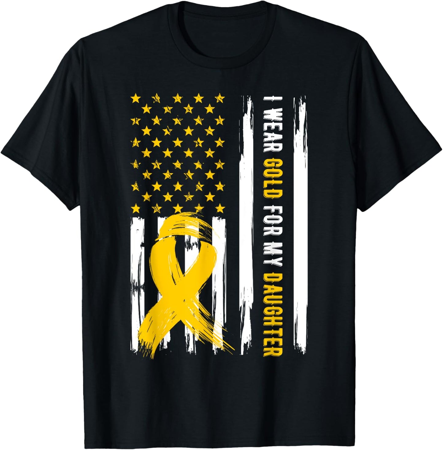 I Wear Gold For My Daughter Childhood Cancer Awareness T-Shirt - T-Shirt | Black