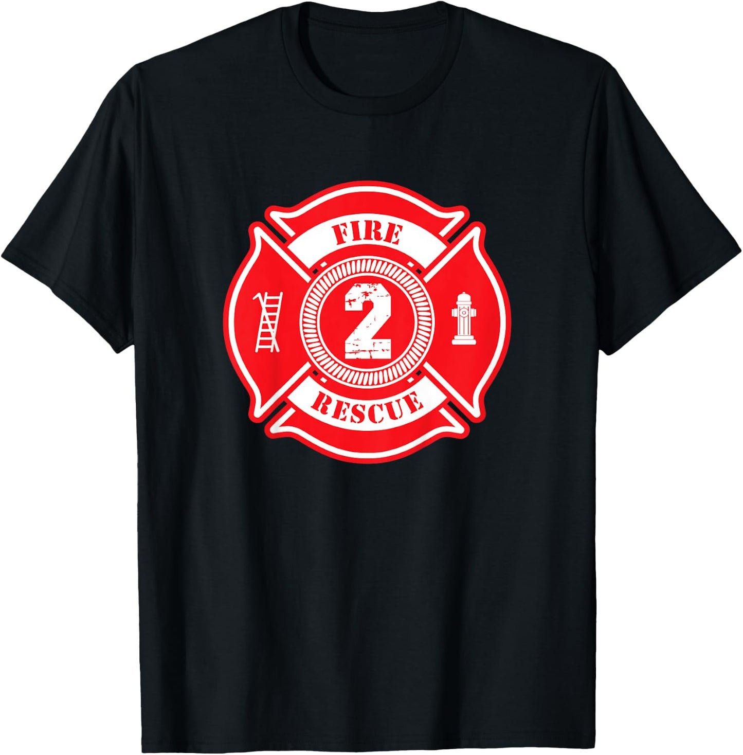 Kids 2nd Birthday Party Fireman Boy Two Year Old Firefighter T-Shirt - T-Shirt | Black