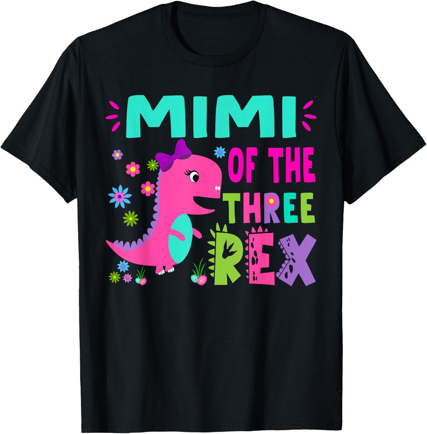 Mimi of the THREE rex T-Rex Dinosaur Birthday Family T-Shirt - T-Shirt | Black