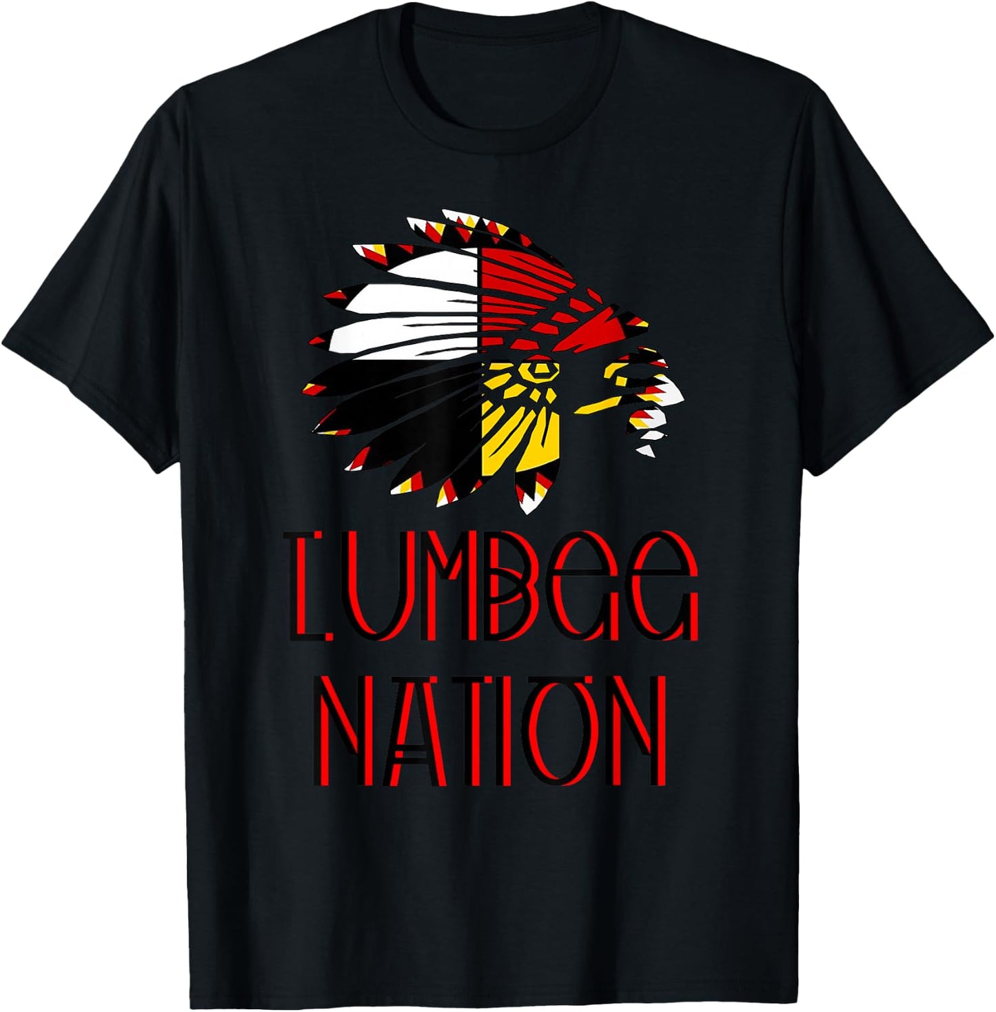 LUMBEE NATION FLAG | Indigenous | Native American Headdress T-Shirt - T-Shirt | Black