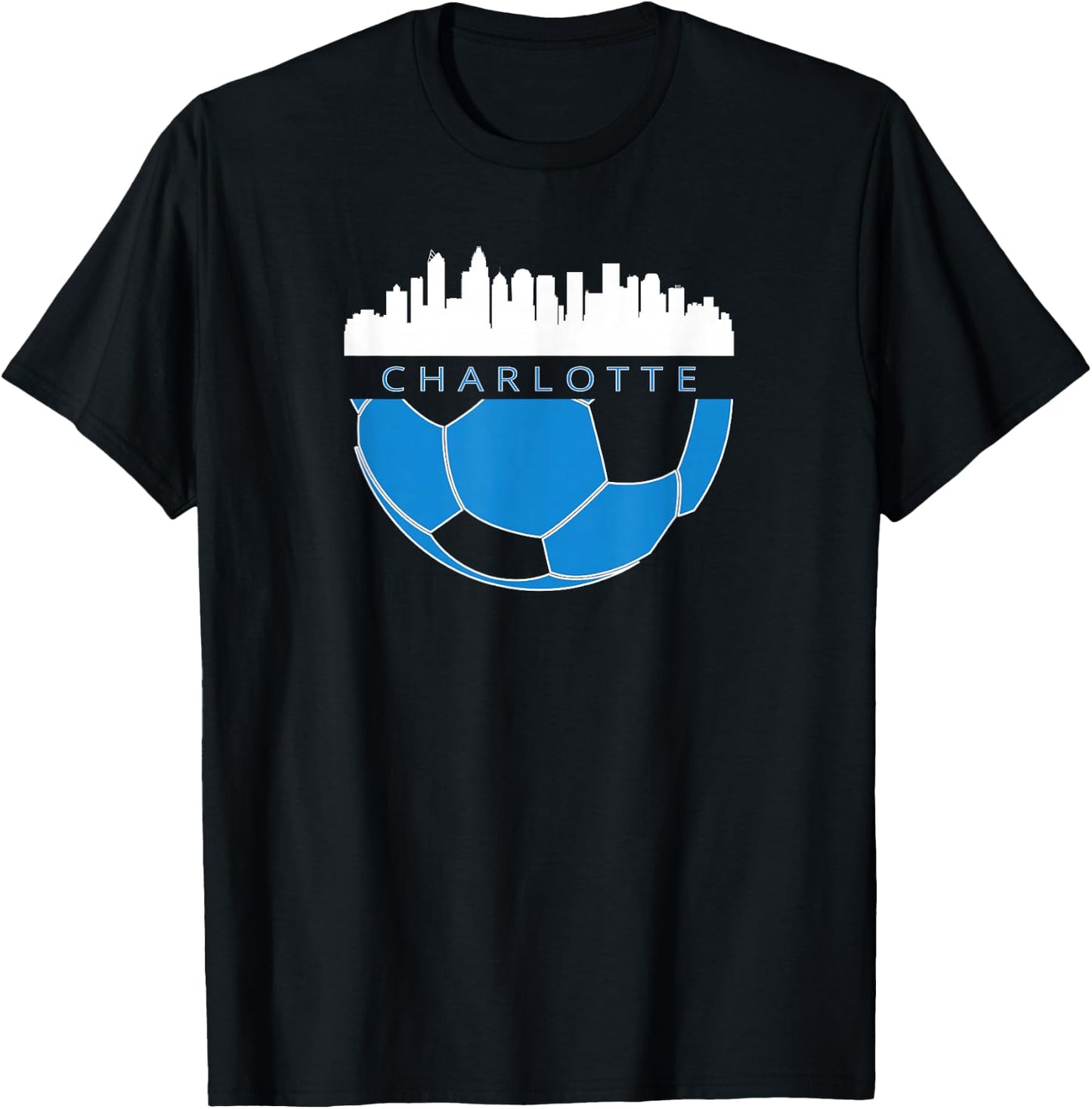 CLT Airport Code 704 Charlotte NC Skyline Art Footballer Fan T-Shirt - T-Shirt | Black
