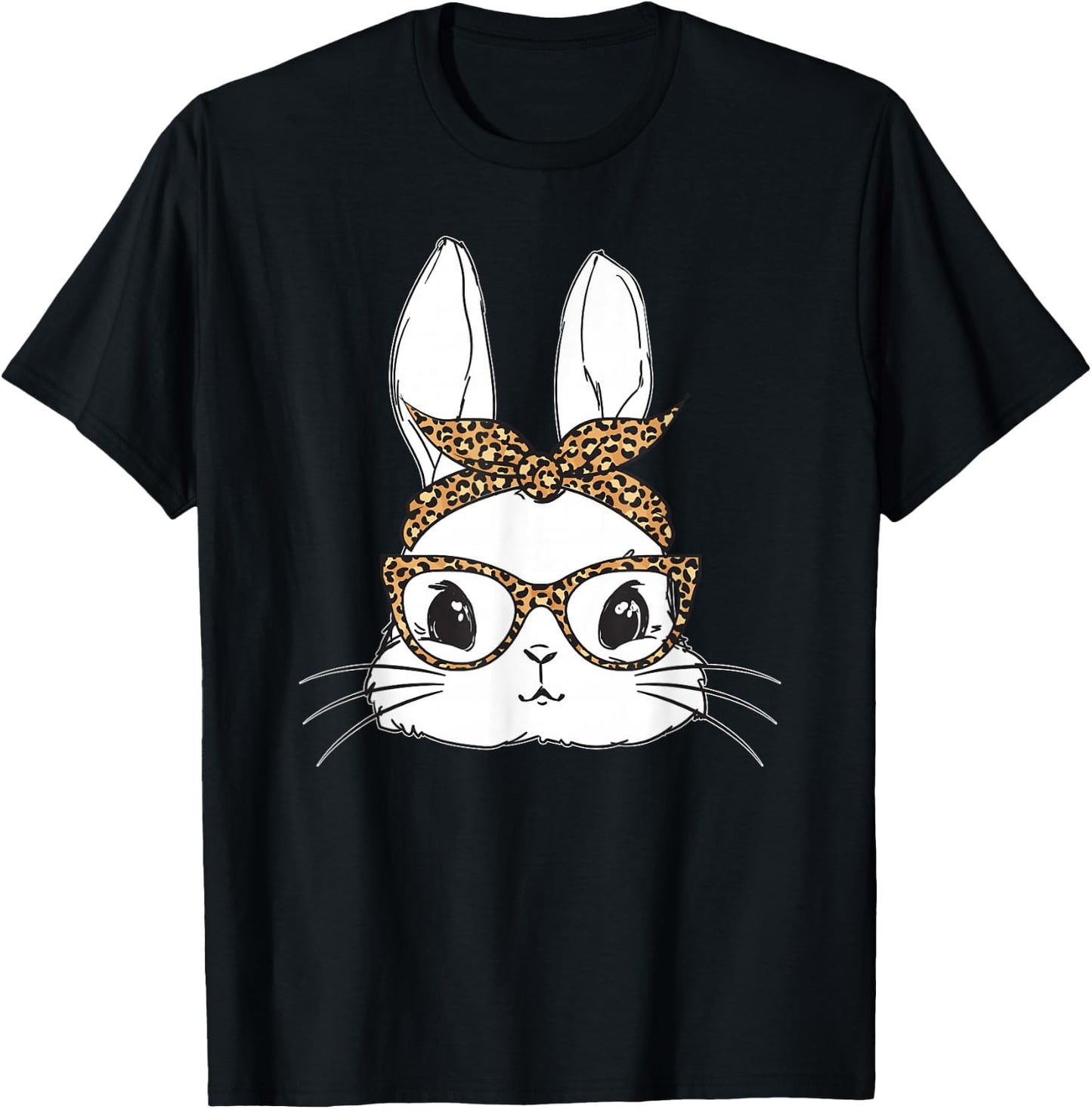 Women Easter Day Cute Bunny with Leopard Glasses T-Shirt - T-Shirt | Black