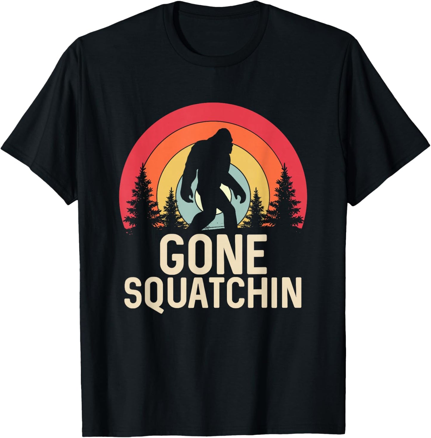 Retro Gone Squatchin - Bigfoot Sasquatch T-Shirt - T-Shirt | Black