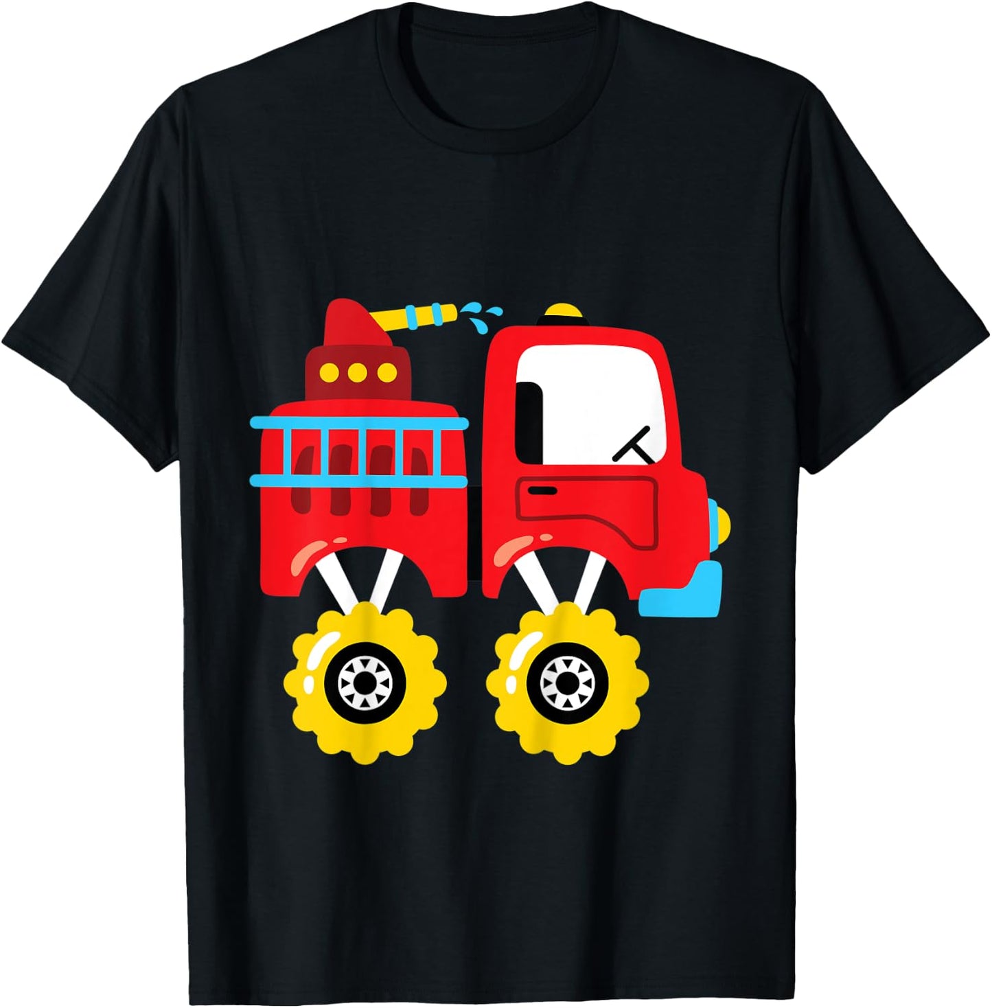Kids Monster Fire Truck Firefighter Truck Big Wheels Toddler Boys T-Shirt - T-Shirt | Black