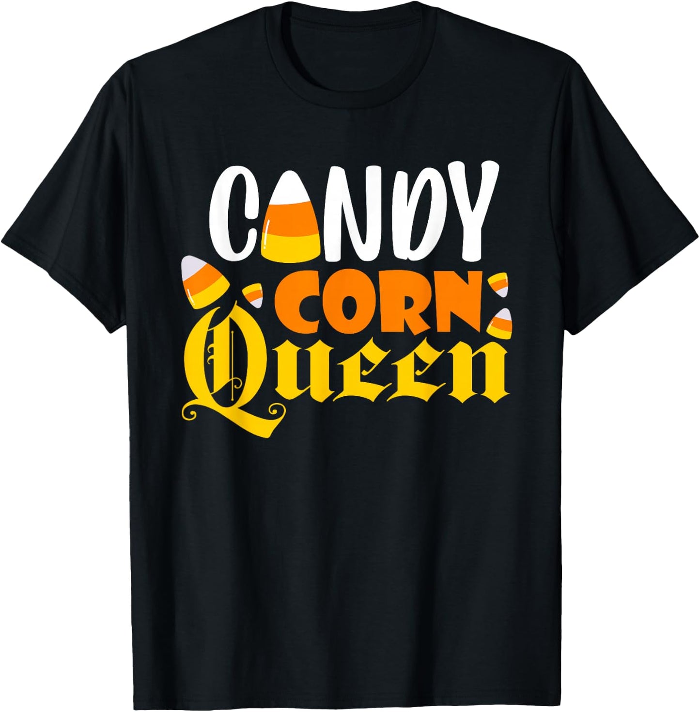 Candy Corn Queen Costume Halloween Cute Kawaii Crown Girls T-Shirt - T-Shirt | Black