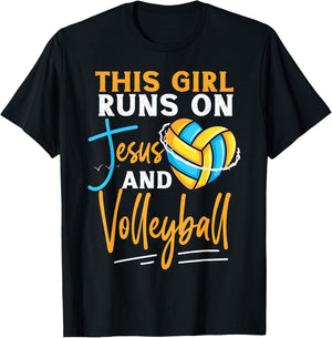 Volleyball Player Team This Girl Runs On Jesus And T-Shirt - T-Shirt | Black