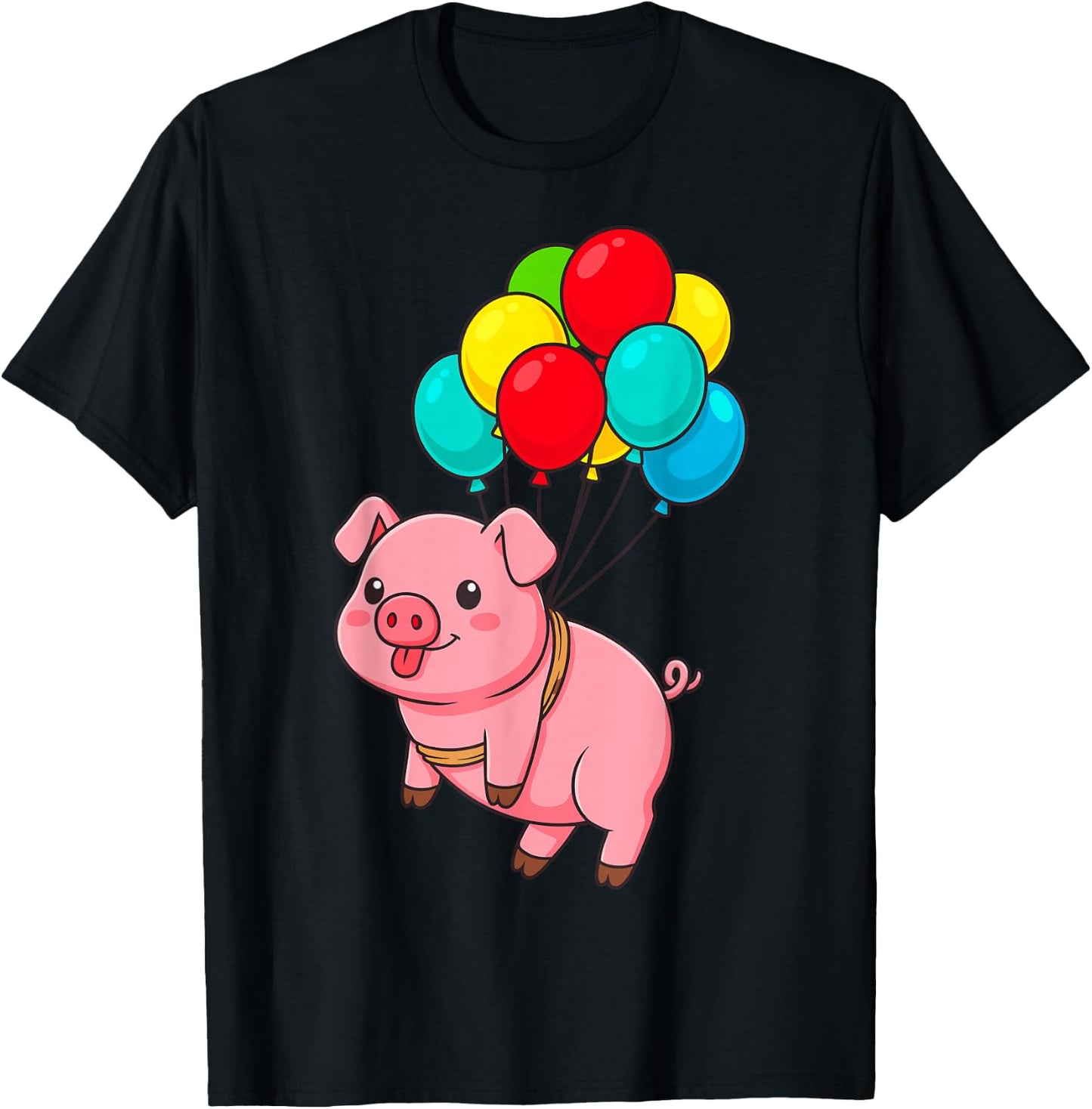 Pig Flying with Balloons T-Shirt - T-Shirt | Black