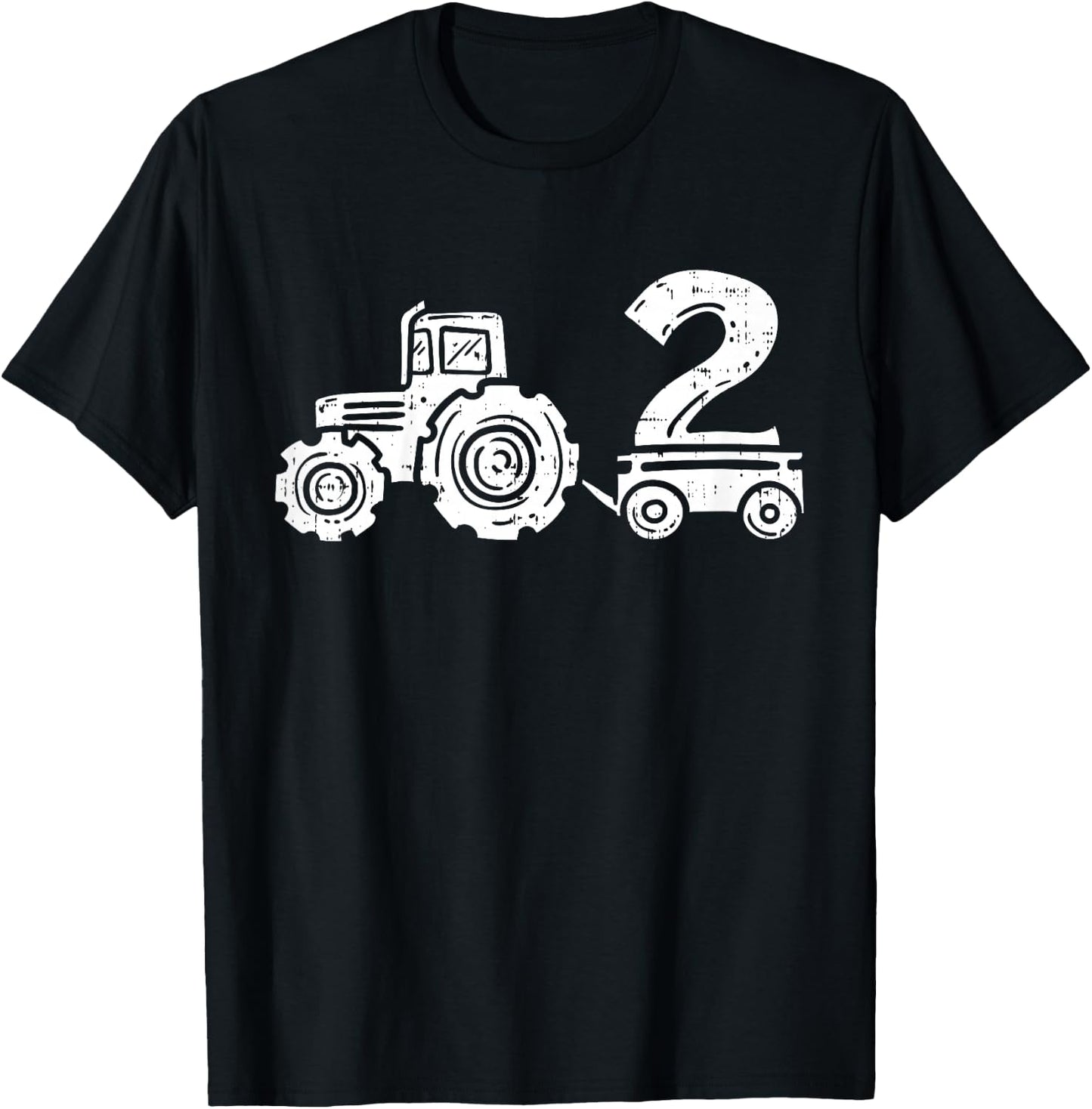 Kids 2 On Tractor Cute Truck Farm Second Birthday Party Boys Gift T-Shirt - T-Shirt | Black