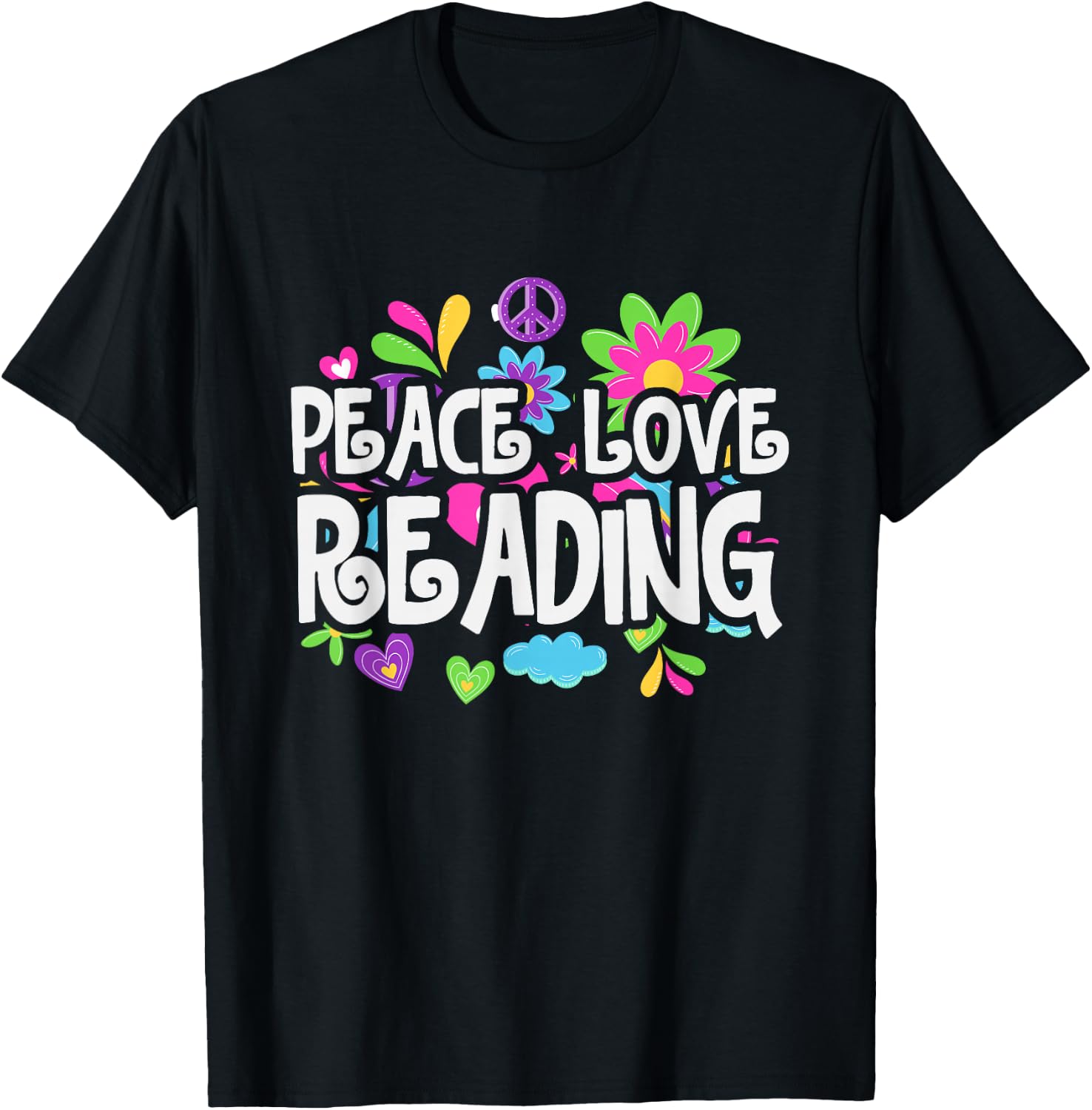 Peace Love Reading T-Shirt - T-Shirt | Black