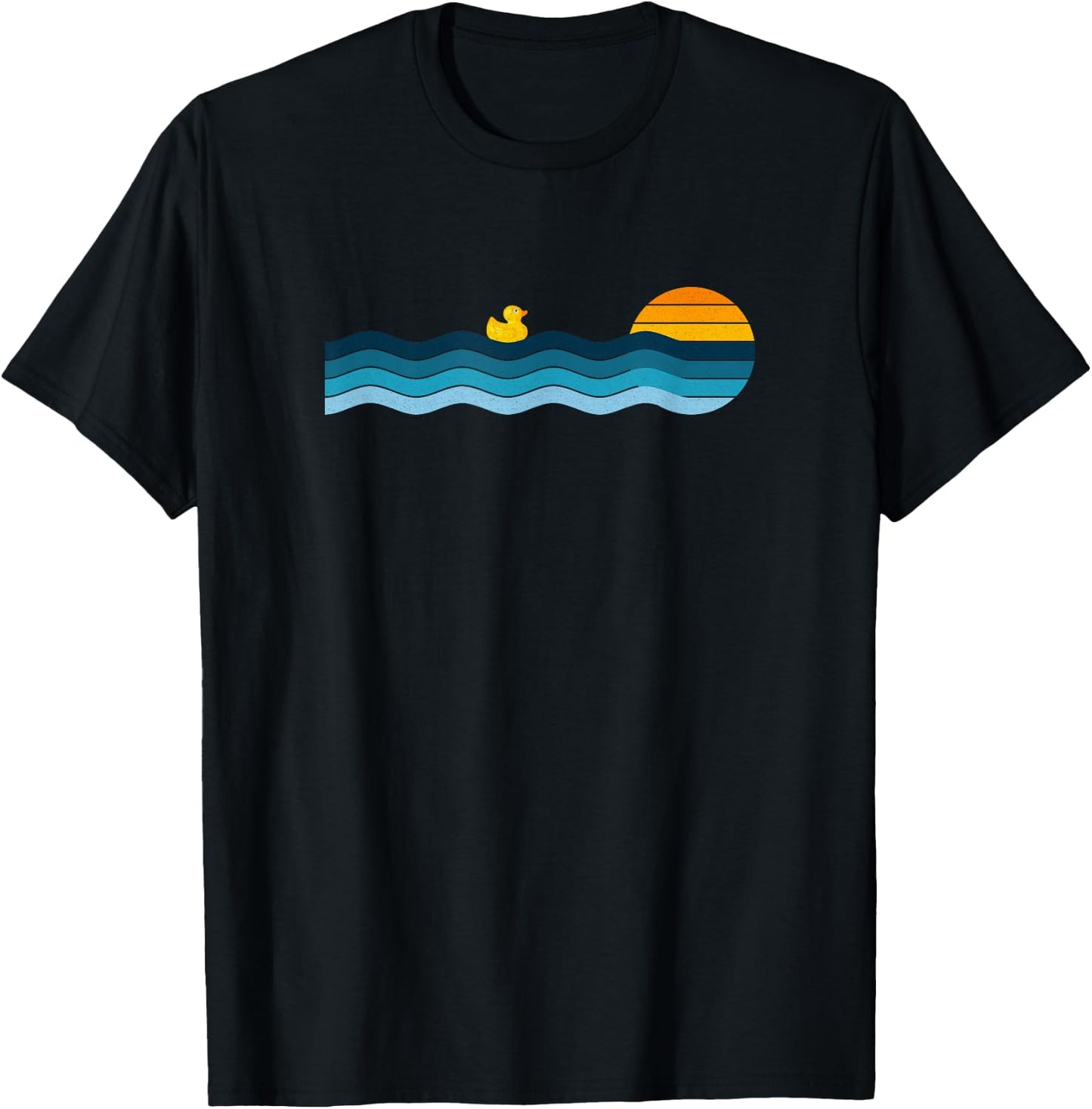 Cute Kawaii Rubber Duck - Retro Vintage Sunset T-Shirt - T-Shirt | Black