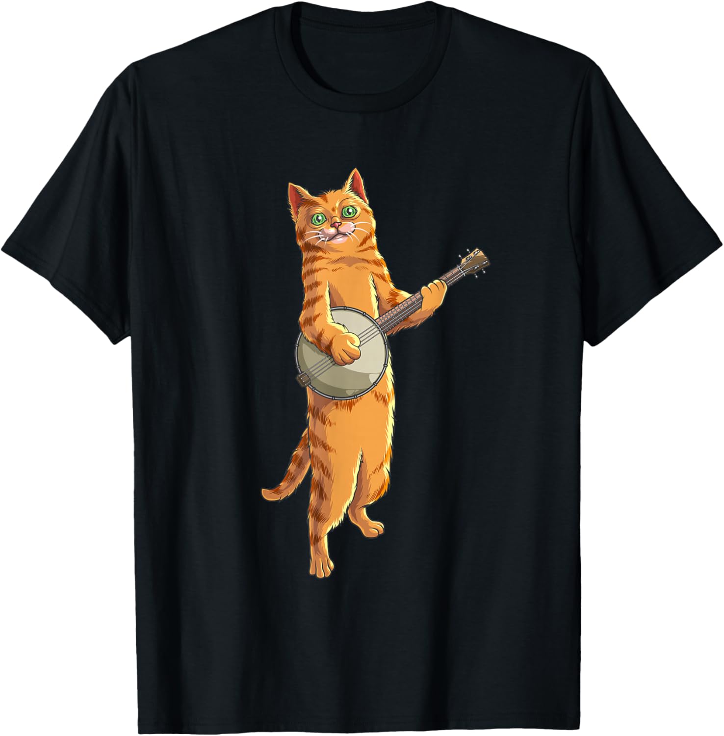 Funny Cat Playing Banjo Bluegrass | Cool Musician Gift T-Shirt - T-Shirt | Black