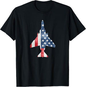F-4 Phantom American Flag Military Aviation T-Shirt - T-Shirt | Black