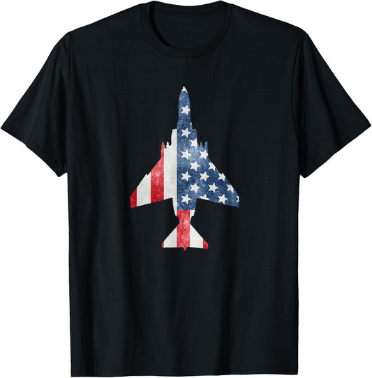 F-4 Phantom American Flag Military Aviation T-Shirt - T-Shirt | Black