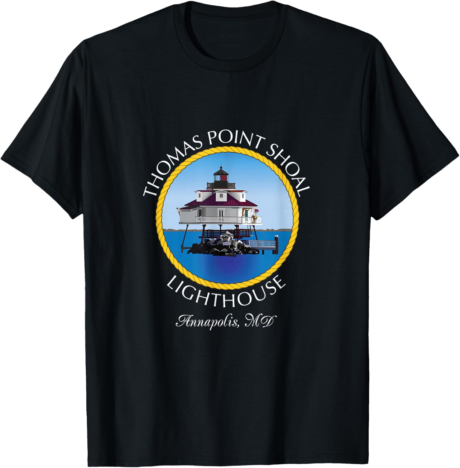 Thomas Point Shoal Lighthouse, Annapolis, MD T-Shirt - T-Shirt | Black