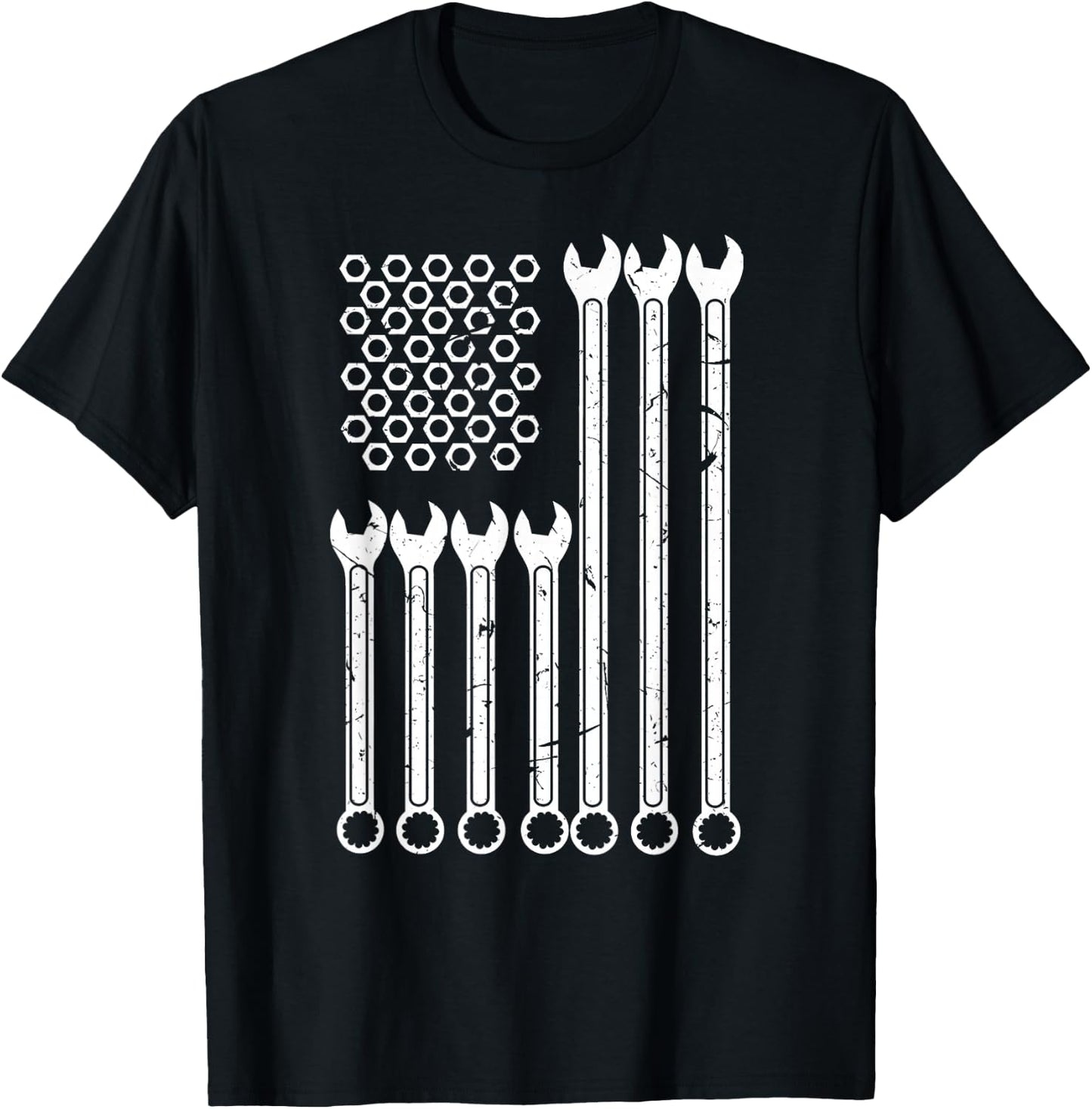 Wrench & Bolt Repairman | Cool Patriotic USA Flag T-Shirt - T-Shirt | Black
