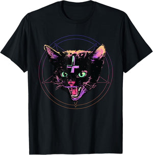 Goth Evil Cat T Shirt Lucipurr Kitten Cult Satanic Cat Lover Men Women T-Shirt - T-Shirt | Black