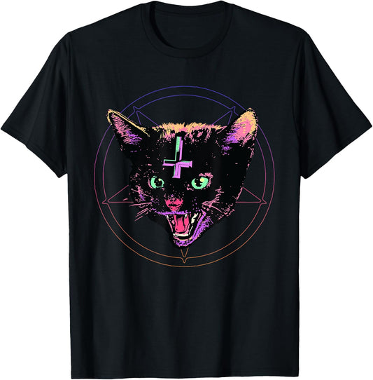 Goth Evil Cat T Shirt Lucipurr Kitten Cult Satanic Cat Lover Men Women T-Shirt - T-Shirt | Black