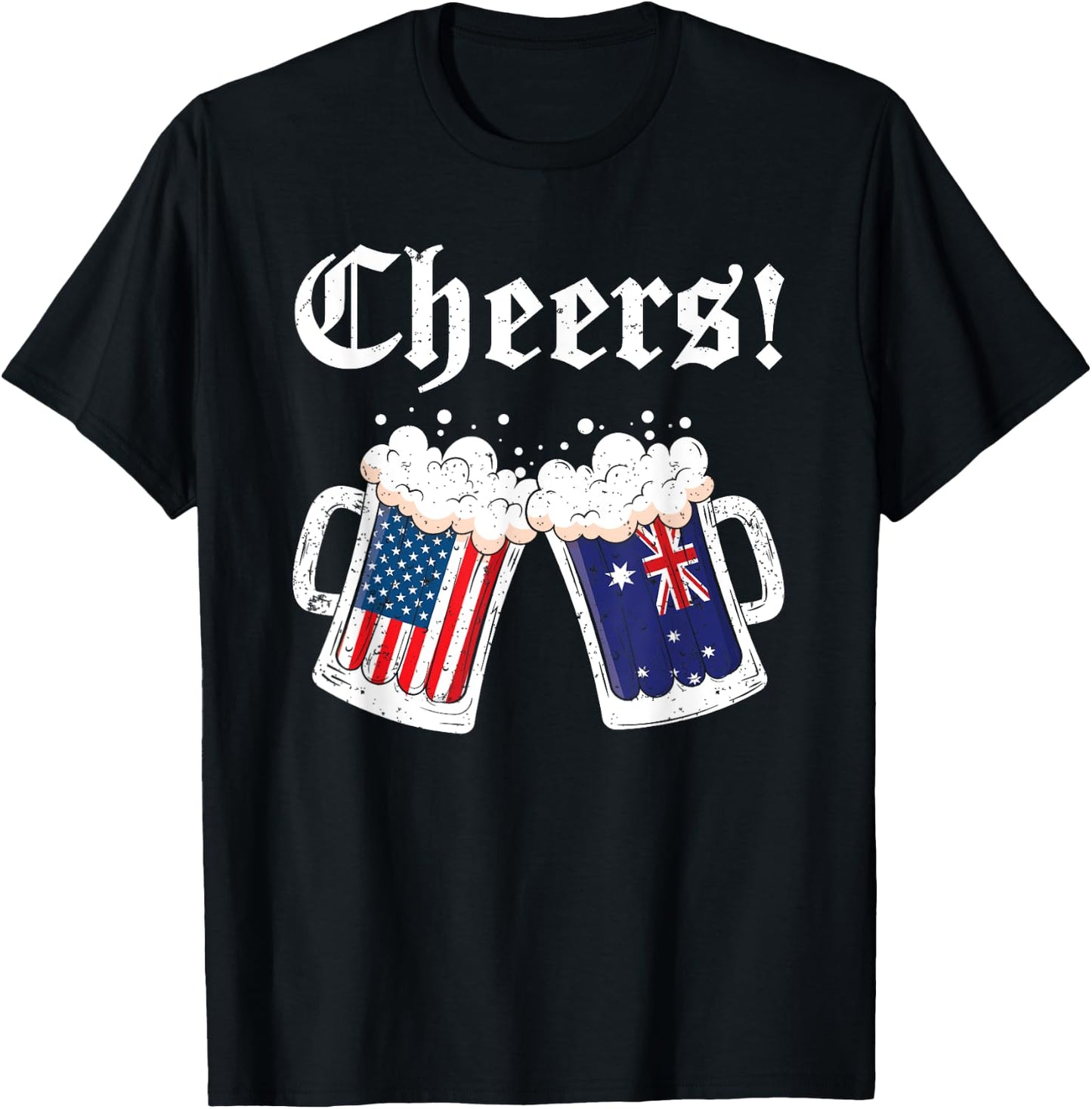 Cheers Shirt Australian American Flag Beer Mug Cheers Women Men T-Shirt - T-Shirt | Black