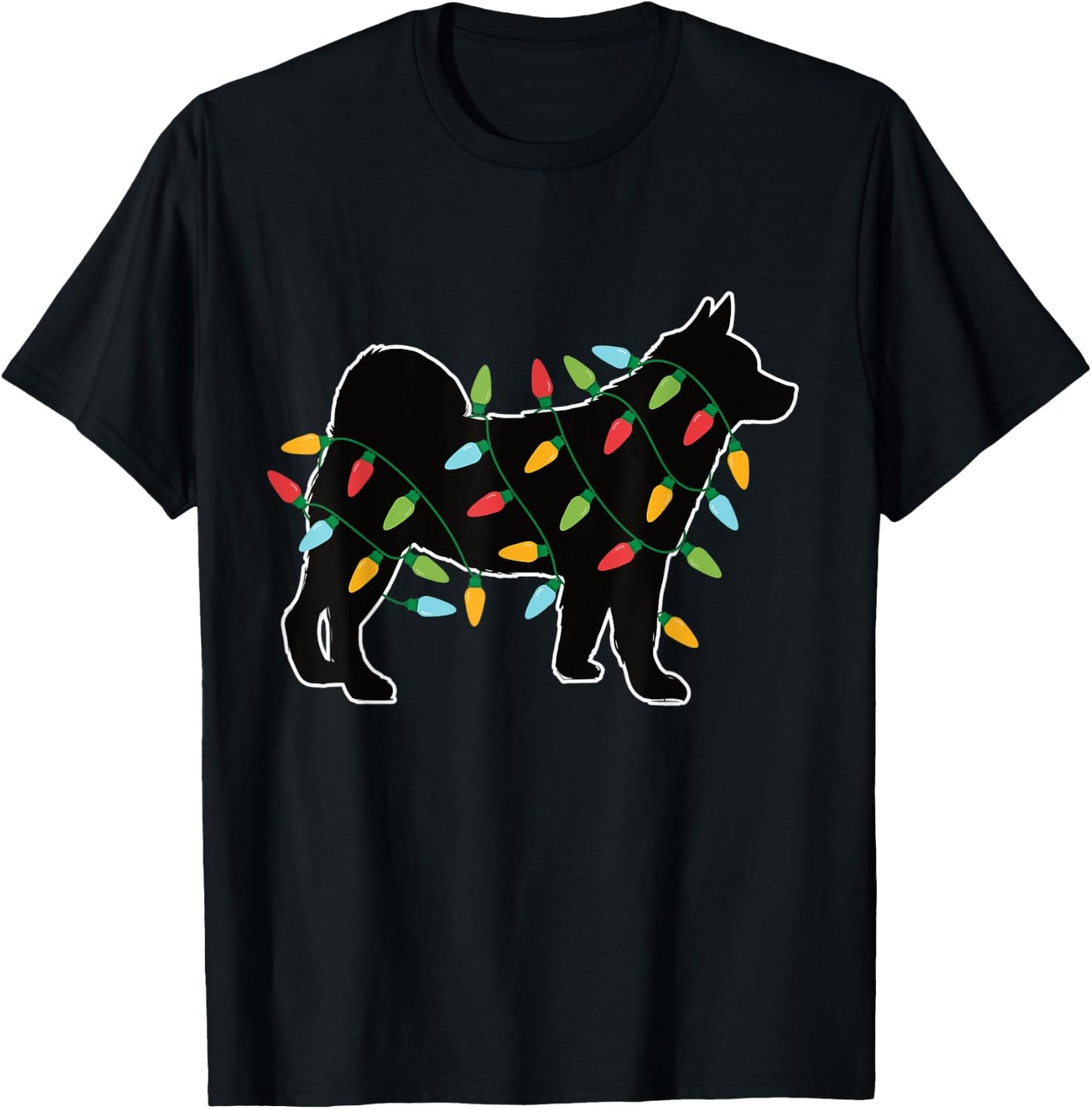 Akita Christmas Lights Christmas Gift Dog Lover Akita T-Shirt - T-Shirt | Black