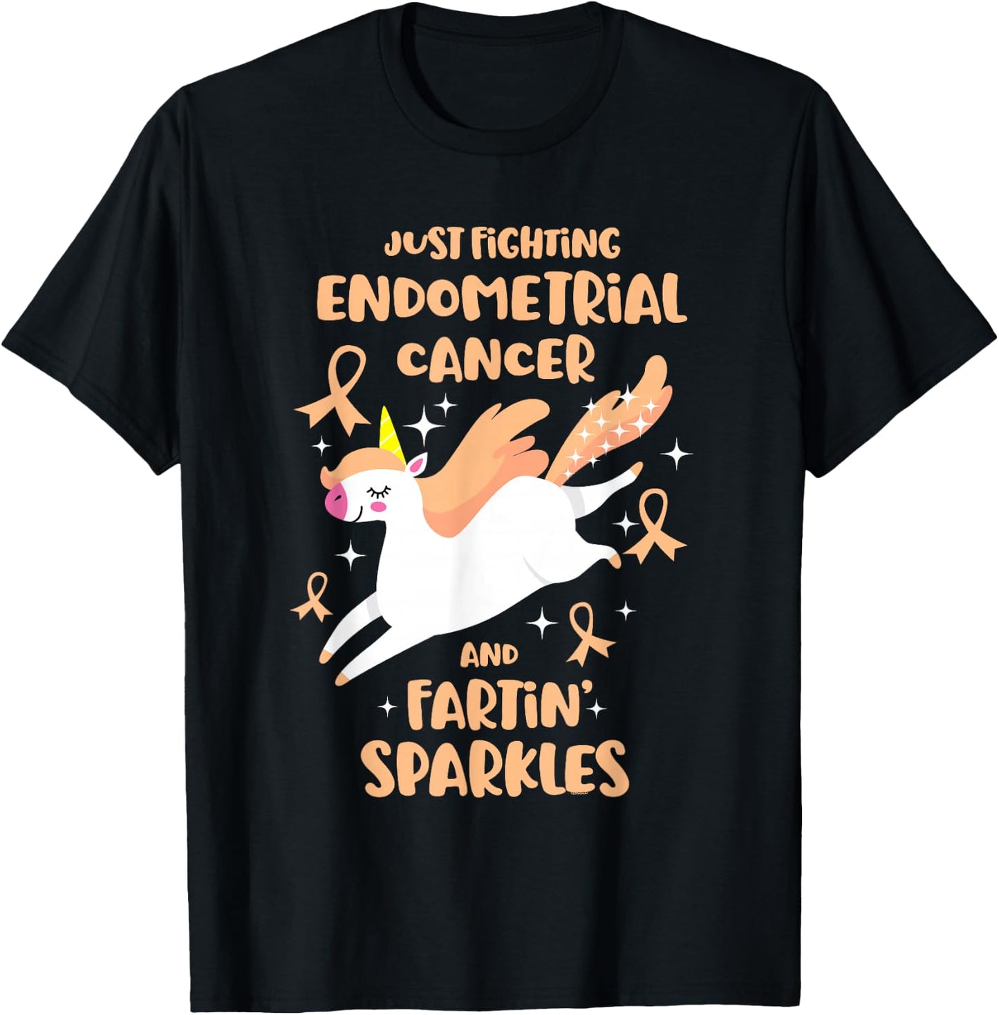 Fighting Endometrial Cancer Quote Farting Unicorn Awareness T-Shirt - T-Shirt | Black