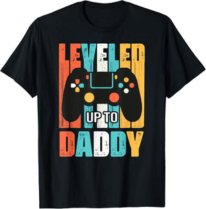 leveled up to daddy gamer gifts dad Fathers Day Gaming First T-Shirt - T-Shirt | Black