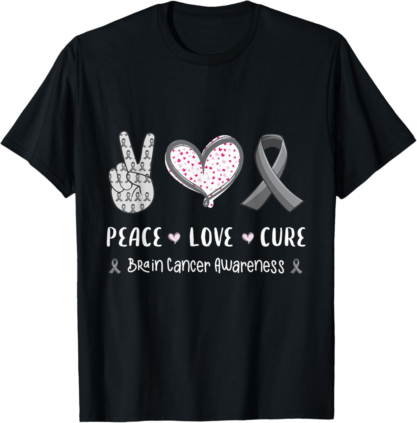 Peace Love cure Brain cancer awareness men women kids tumor T-Shirt - T-Shirt | Black