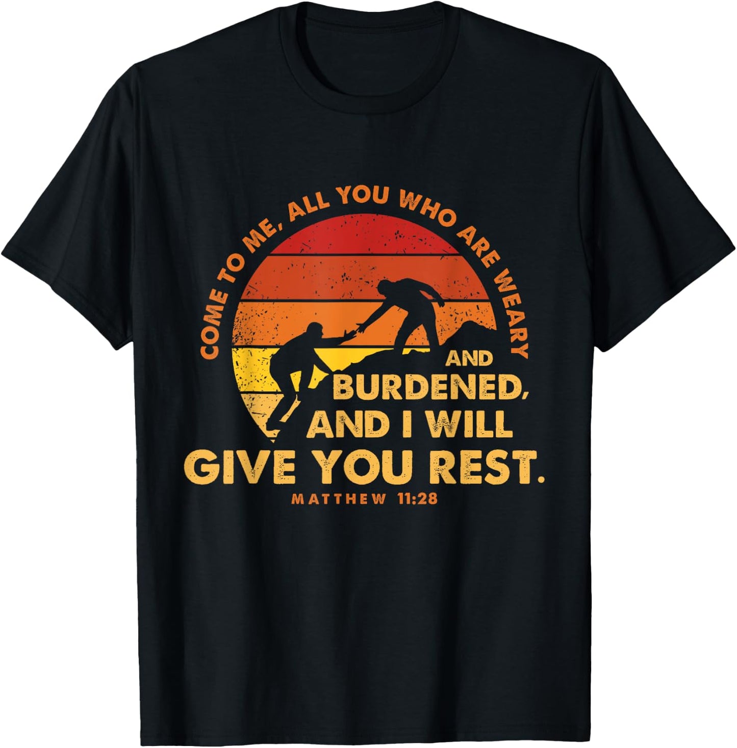 Matthew 11:28 Come to Me Vintage Retro Christian Labor Day T-Shirt - T-Shirt | Black