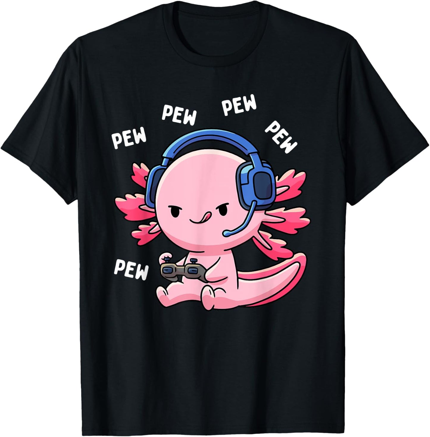 Axolotl Gaming Kids Boys Girls Anime Video Game Pew Gamer Small T-Shirt - T-Shirt | Black