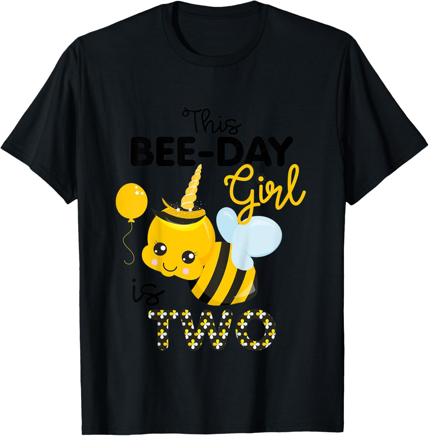 Kids 2nd Birthday Girl Bee Themed 2 Year Old Bday Matching Party T-Shirt - T-Shirt | Black