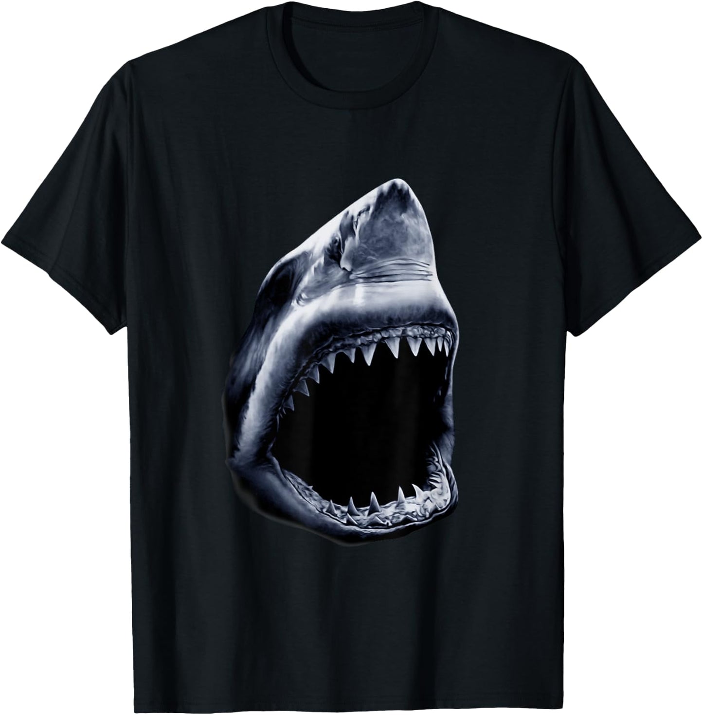 Great Shark Face Graphic Ocean Bite Lover Giant White Fish T-Shirt - T-Shirt | Black