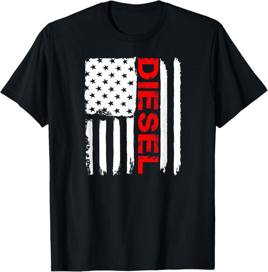 Diesel American Flag USA T Shirt Mechanic Trucker Gift T-Shirt - T-Shirt | Black
