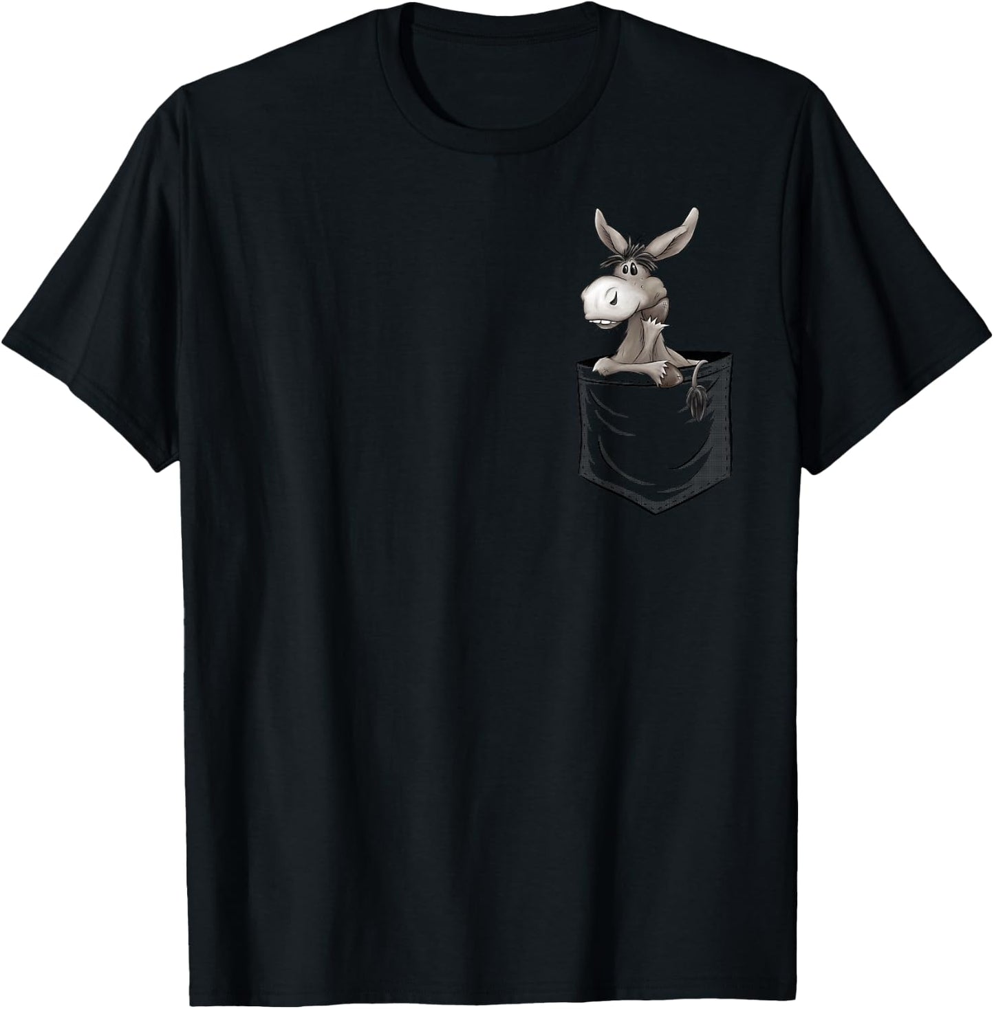 Quirky Wildlife Skizzenmonster Fun Bored Stubborn Donkey in Pocket - Men's Black Cartoon Animal Casual - Small T-Shirt - T-Shirt | Black