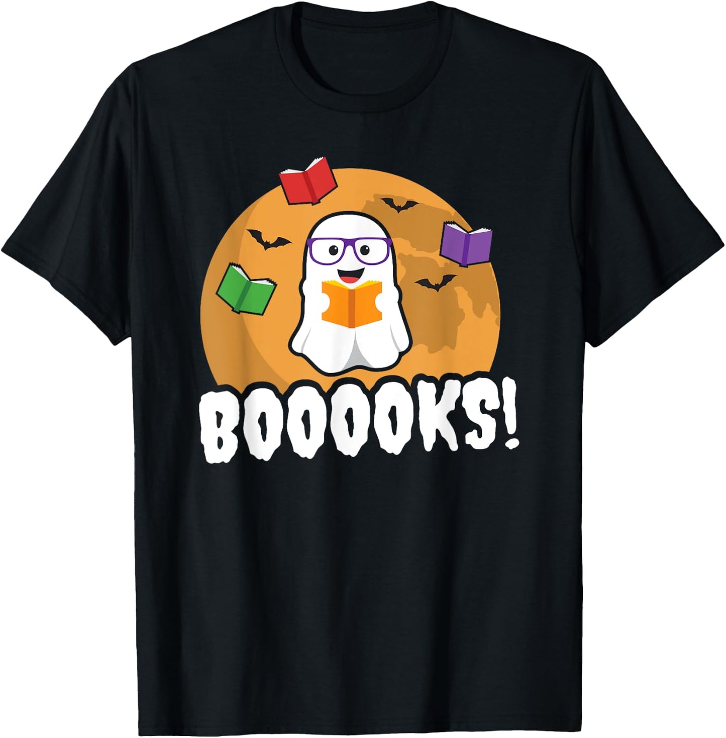 Booooks Ghost T Shirt Boo Read Books Library Gift Funny T-Shirt - T-Shirt | Black