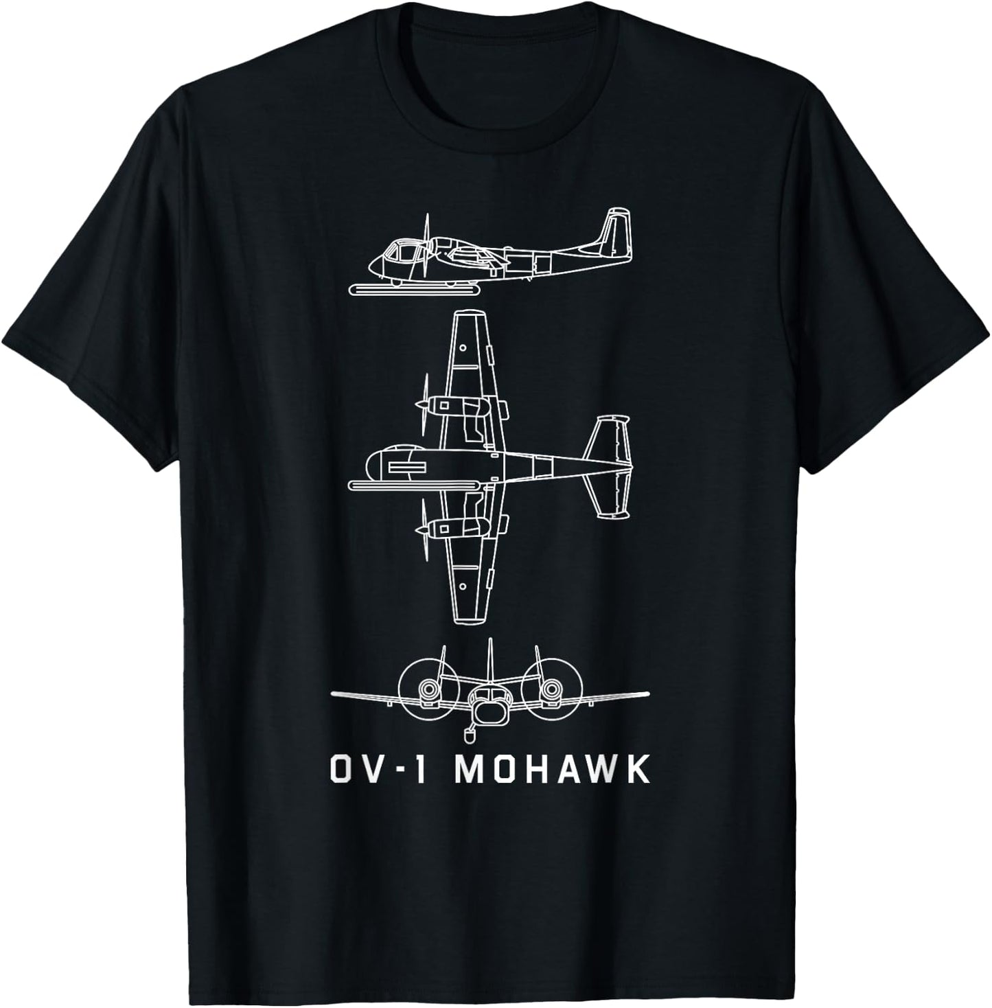 OV-1 Mohawk American Plane Blueprint Gift T-Shirt - T-Shirt | Black
