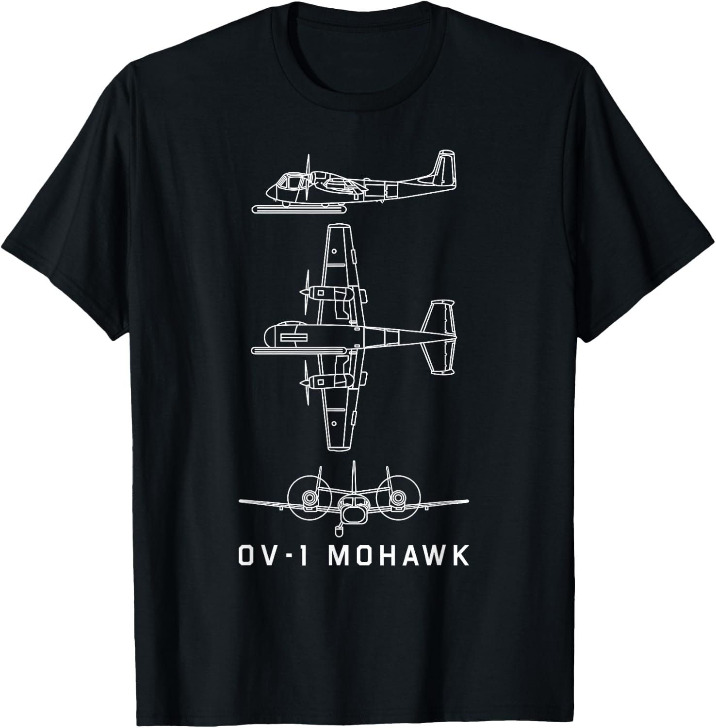 OV-1 Mohawk American Plane Blueprint Gift T-Shirt - T-Shirt | Black