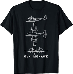 OV-1 Mohawk American Plane Blueprint Gift T-Shirt - T-Shirt | Black