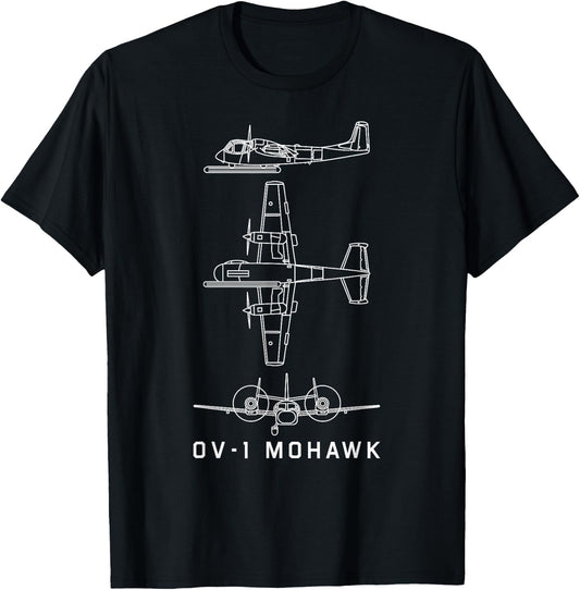 OV-1 Mohawk American Plane Blueprint Gift T-Shirt - T-Shirt | Black