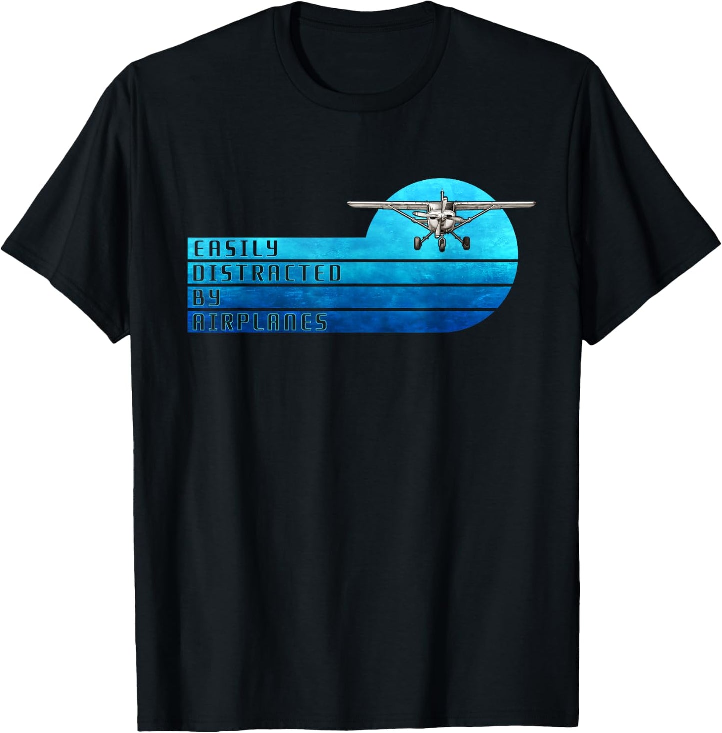 Easily Distracted By Airplanes Funny Pilot Aviation T-Shirt - T-Shirt | Black