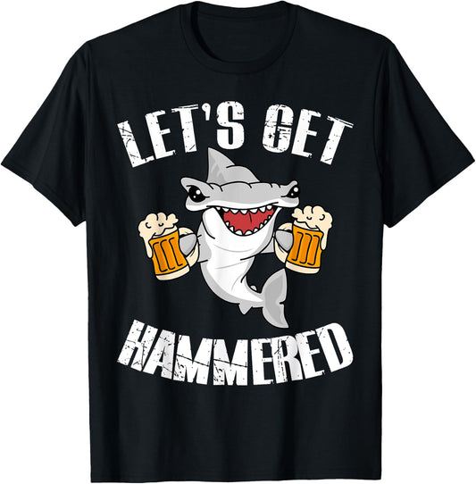Let's Get Hammered Hammerhead Shark Beer Shirt T-Shirt - T-Shirt | Black