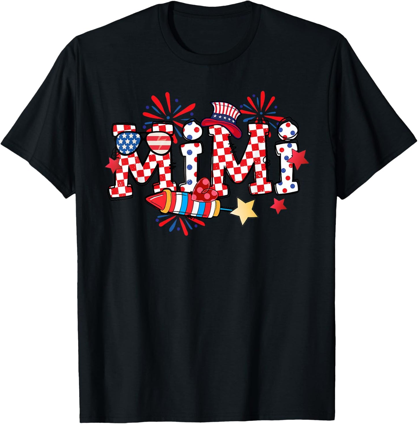 Mimi Sunglasses USA Flag Fireworks Patriotic 4th Of July T-Shirt - T-Shirt | Black