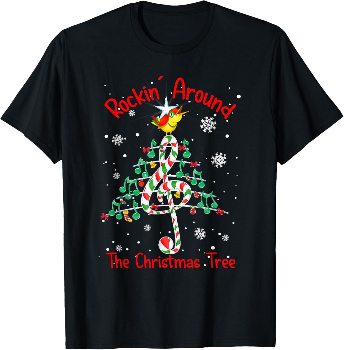 Rockin' Around The Christmas Tree Music Note Music Teacher Men Women T-Shirt - T-Shirt | Black